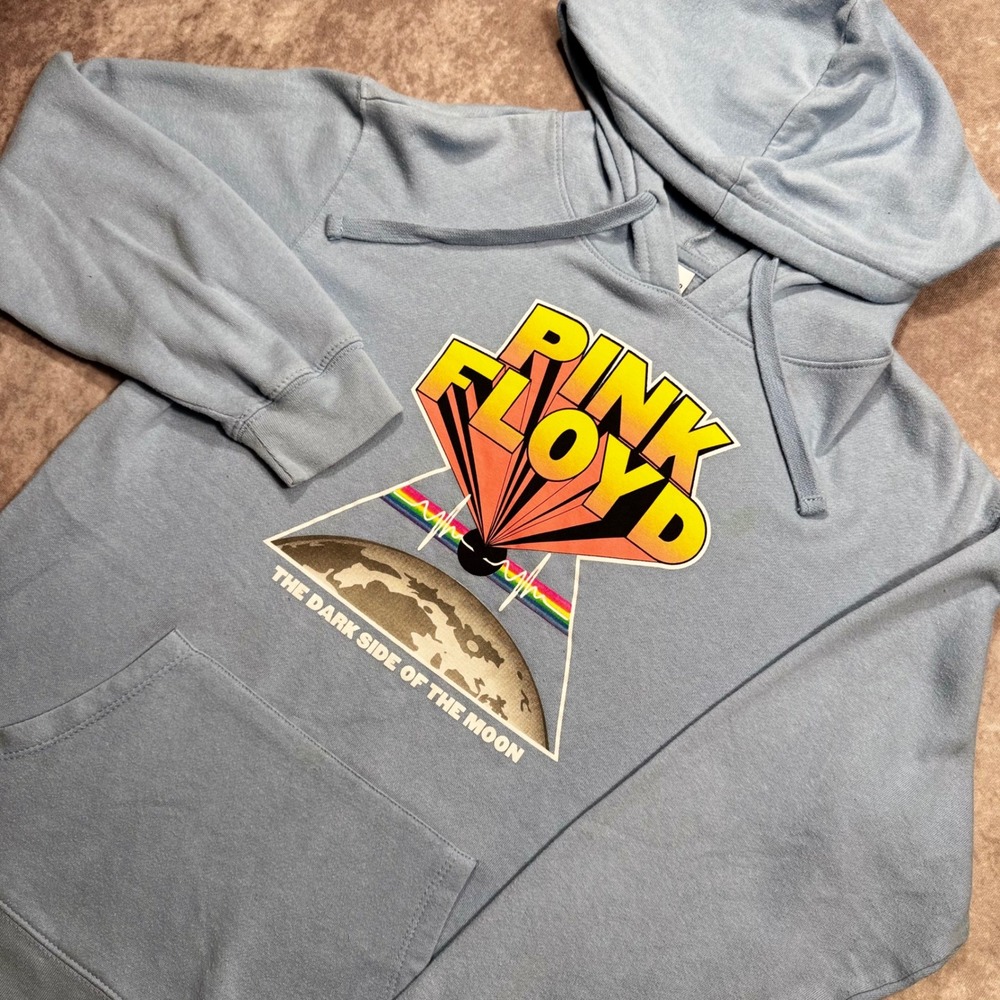 Pink Floyd Dark Side of the Moon Graphic Hoodie Light Blue Large L